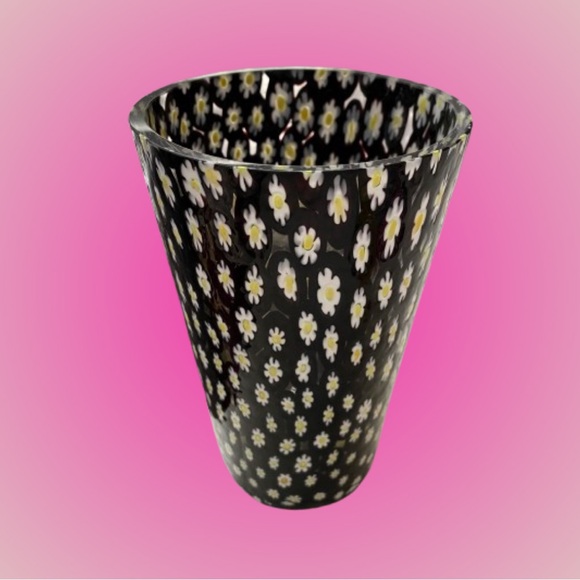 Vintage Other - Vintage Murano? glass millefiori daisy vase black amethyst 6.25”
